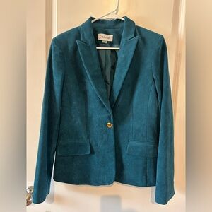 Calvin Klein Teal Velvet Blazer | Gold Button | Luxe Tailored Jacket | Size 8